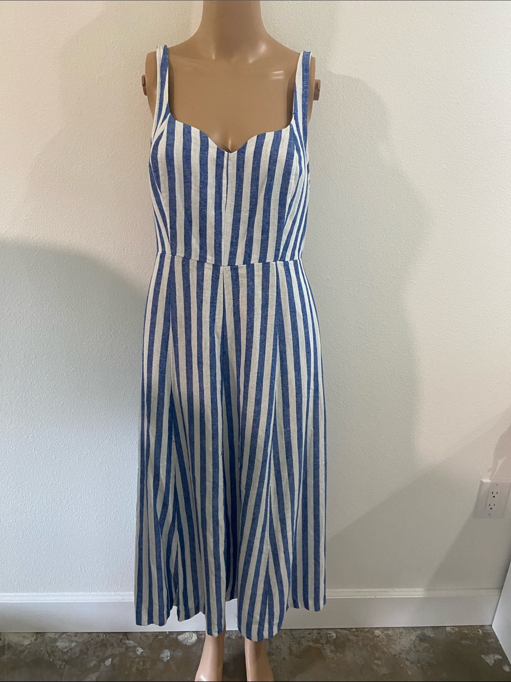 Old Navy Blue & White Striped linen blend Midi Dress Sz M - Picture 1 of 7
